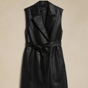 Vegan Sleeveless Leather Coat Vest trench double breasted Banana Republic